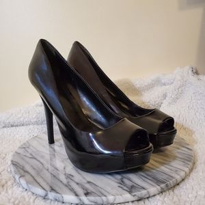 Aldo Black Patent Platform Peep Toe Heels
